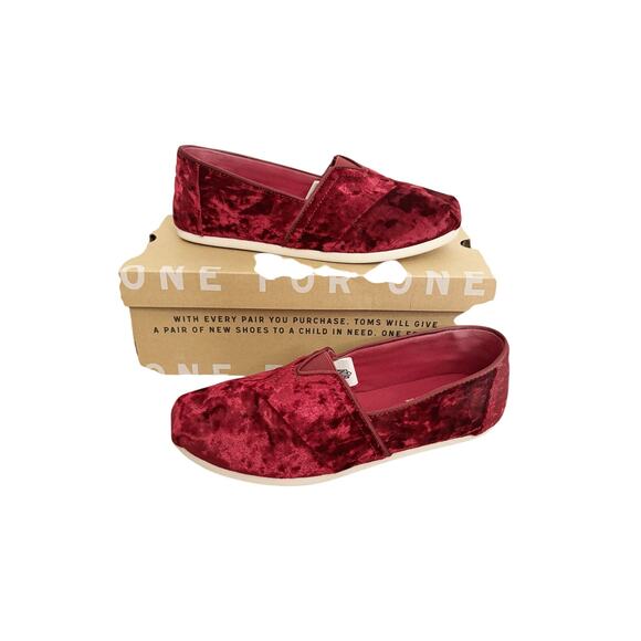 TOMS Classic Shoes Womens Size 8 Alpargata Burgundy Crushed Velvet Slip On NEW - Picture 1 of 10